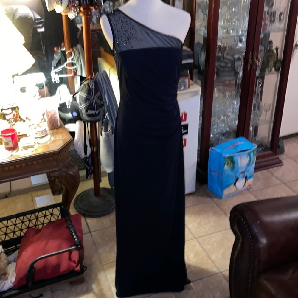 JS Boutique Size 10 Blue Sequin one Shoulder Gown Formal Evening dress